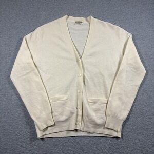 Vtg 60s 70s Moores Finest Cashmere Cardigan Sweater Pocket Ivory Cream Mens 44 L